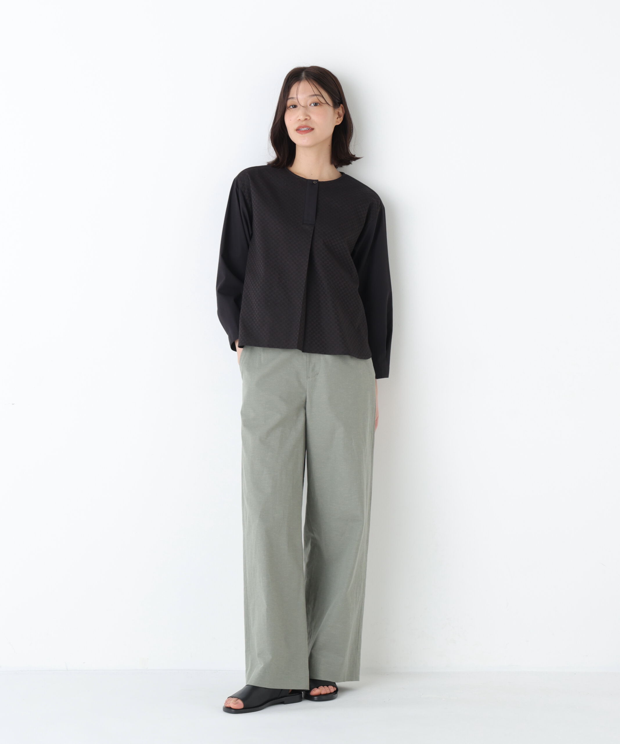  「◆綿麻シャンブレーセミワイドパンツ」|その他|