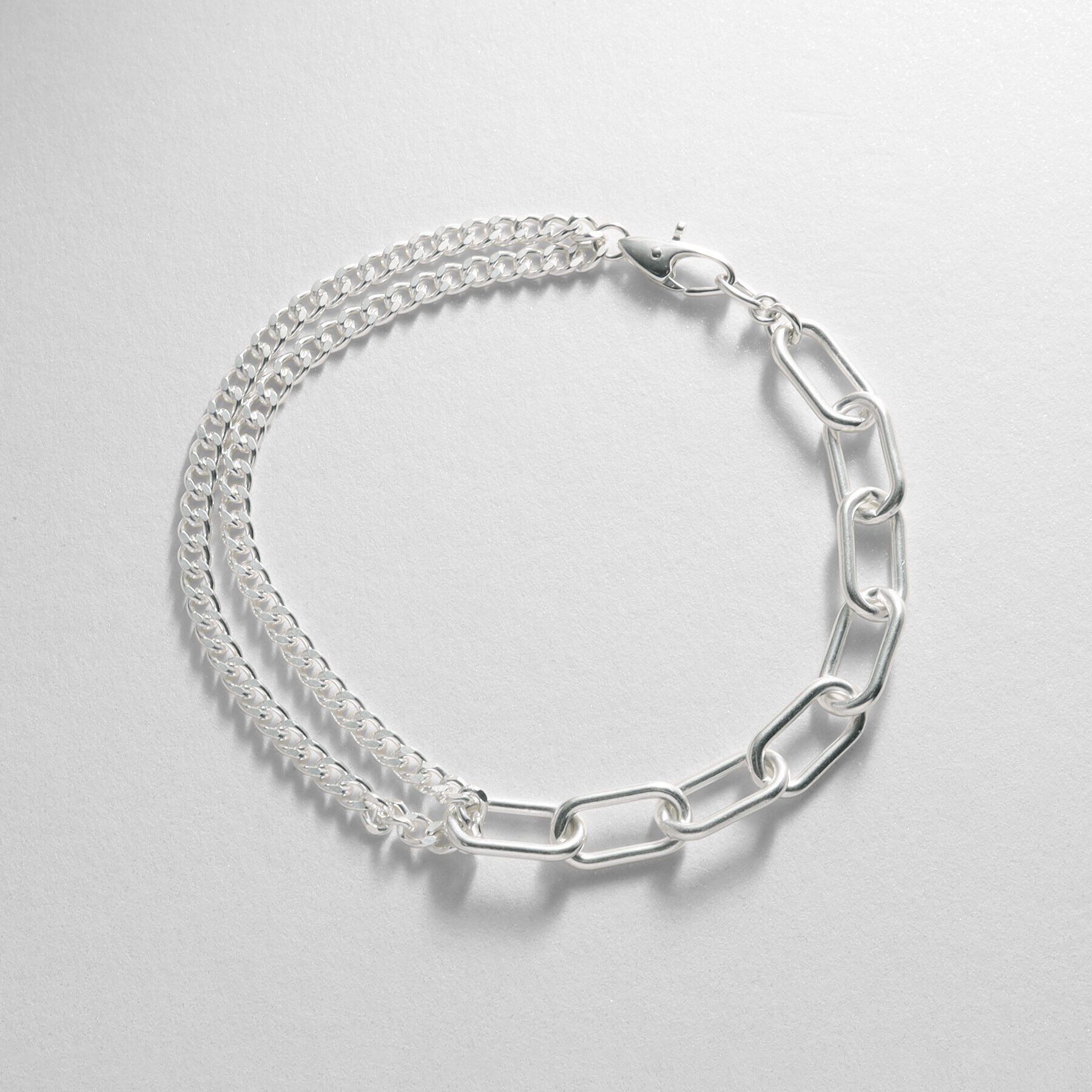 COCOSHNIK ONKITSCH「シルバー ミックスチェーン ケーブルカーブ ドレープ ブレスレット」|ブレスレット・バングル|