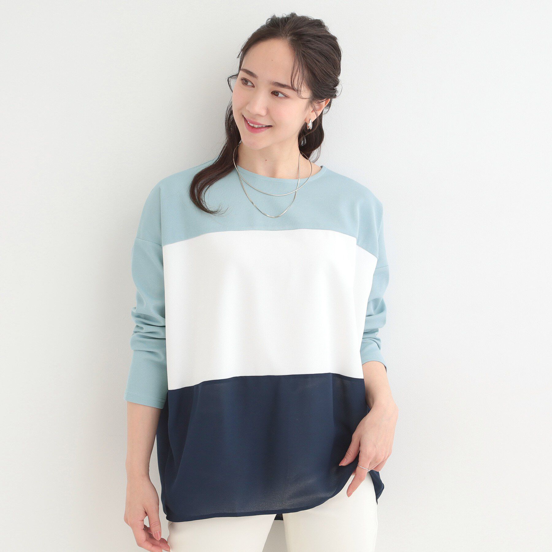 SHOO･LA･RUE「【洗濯機可/S-LL/体型カバー】インせず着られる 3段切替 配色トップス」|Tシャツ・カットソー|