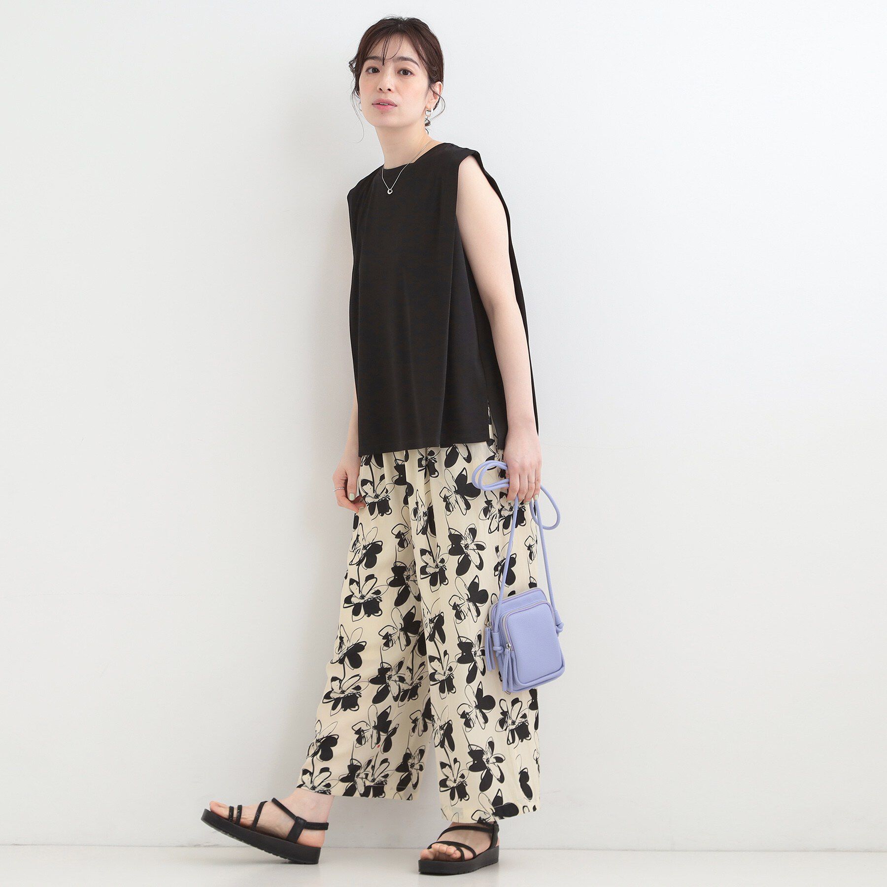 SHOO･LA･RUE「【UVカット/接触冷感】とろみタックノースリーブトップス」|Tシャツ・カットソー|