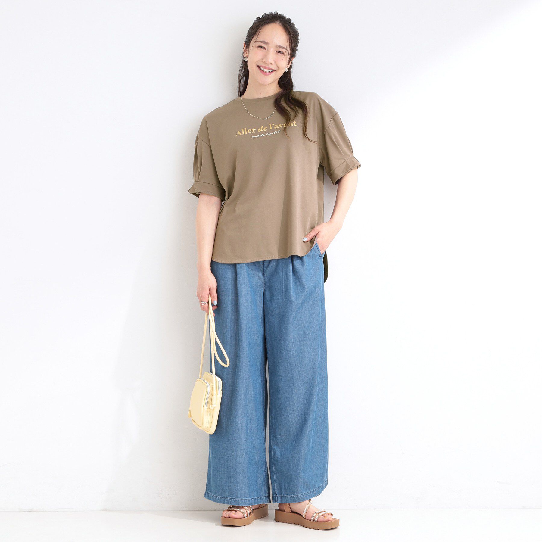 SHOO･LA･RUE「【ひんやり/UV】タックスリーブ ラメ発砲プリントTシャツ」|Tシャツ・カットソー|