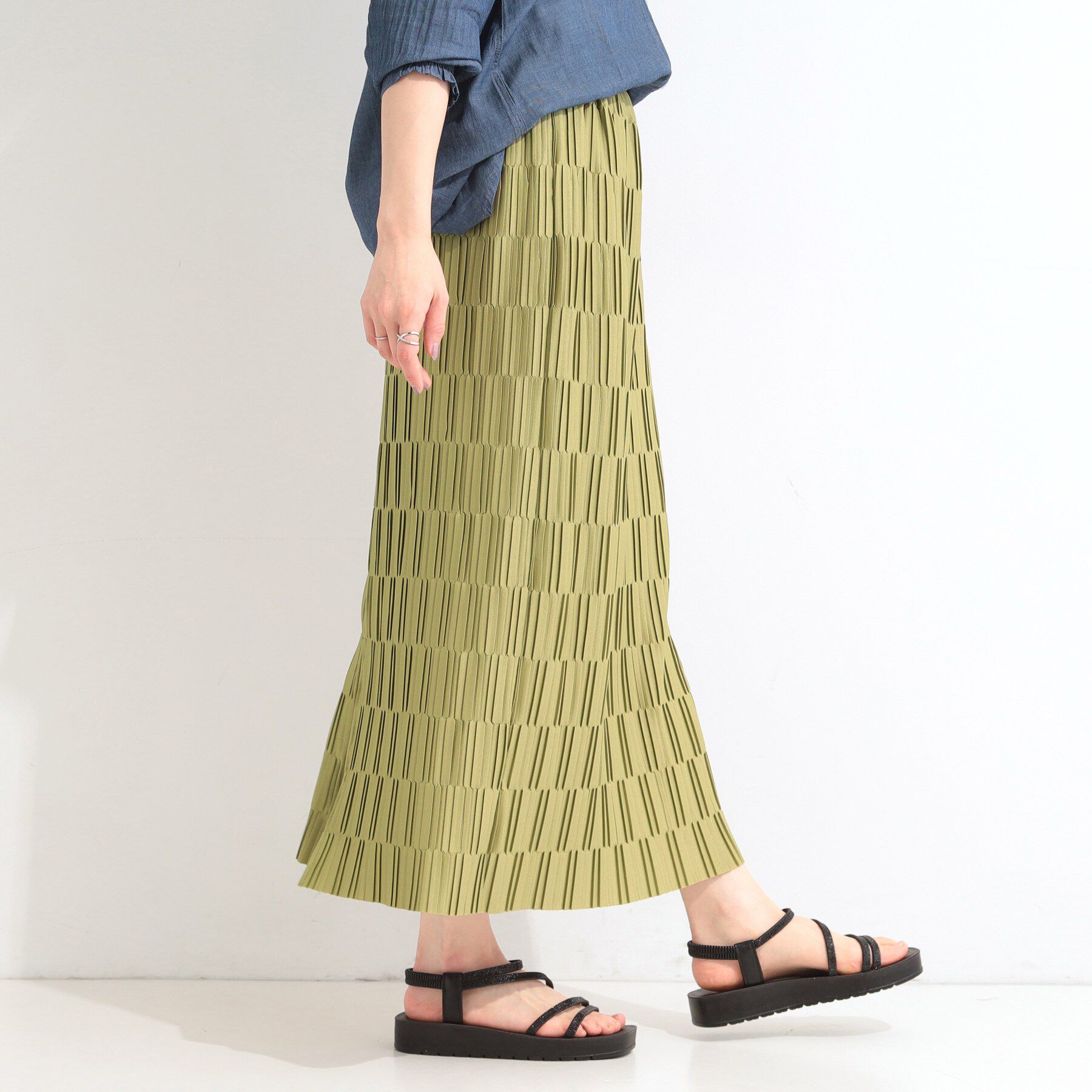 SHOO･LA･RUE「【S-LL/洗濯機可】変形プリーツで差が付く ナロースカート」|ワンピース|