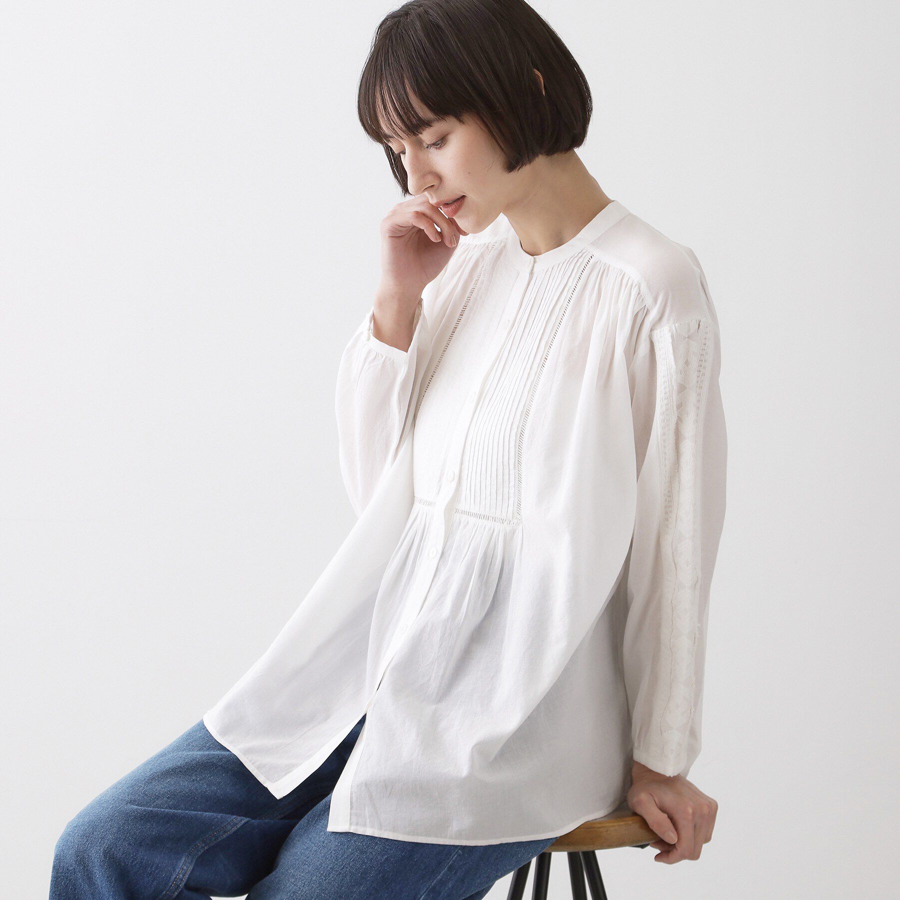 Dessin「【洗える】インドコットン刺繍ブラウス」|シャツ・ブラウス|ホワイト(002)