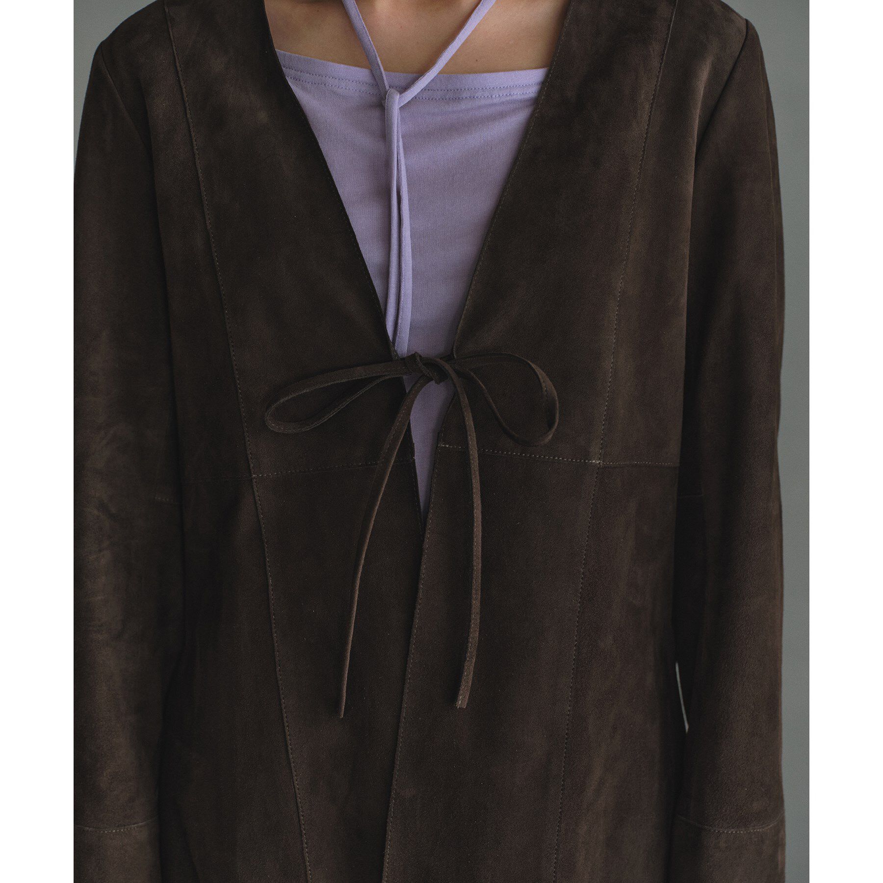 CODE A「front ribbon leather jacket」|ノーカラージャケット|