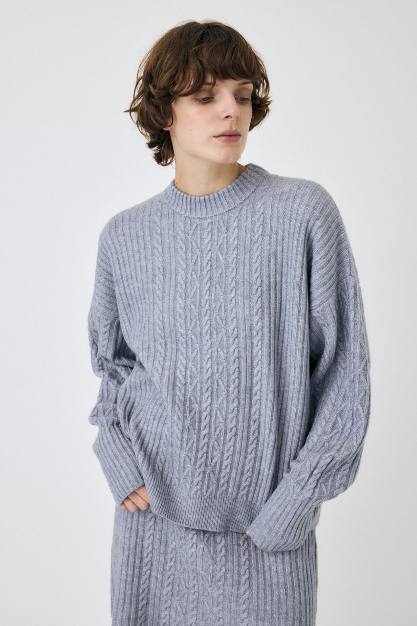 MOUSSY「RIB CABLE ニットトップス」|ニット・セーター|L/BLU1