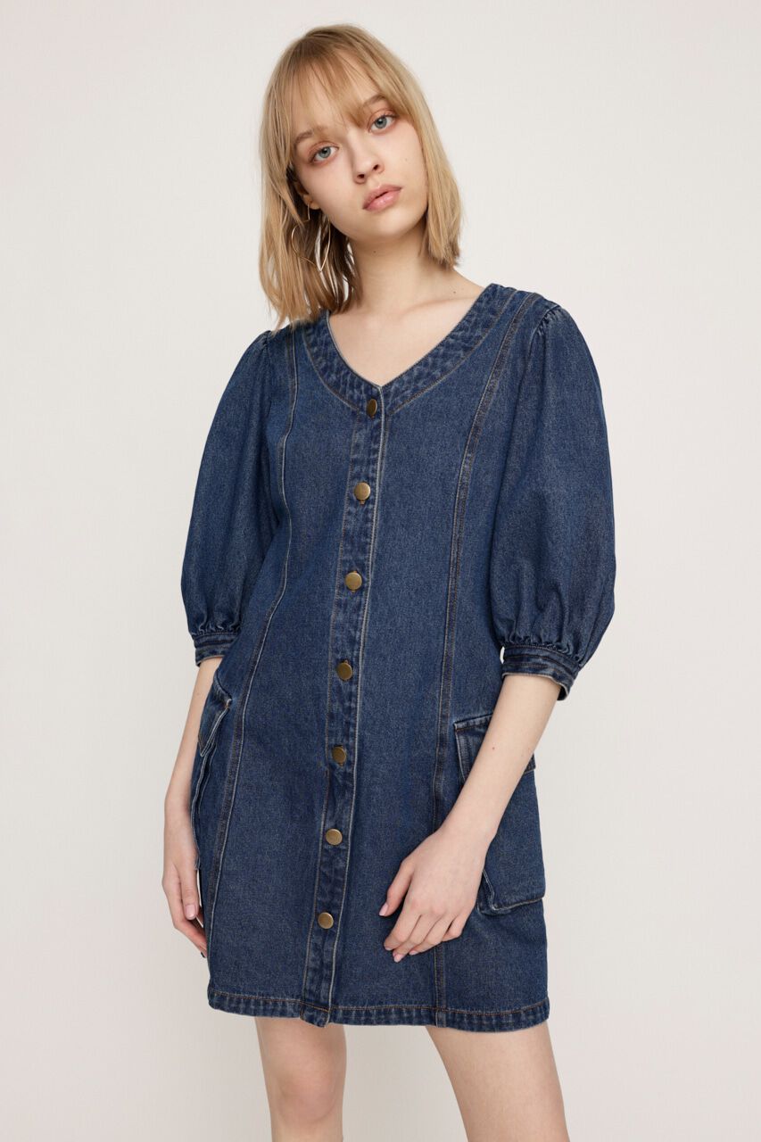 SLY「V NECK DENIM ショートワンピース」|ワンピース|BLU