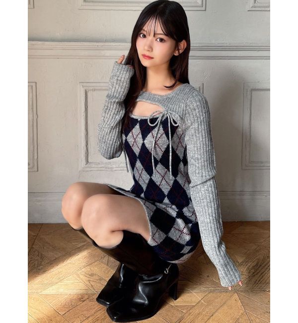 RESEXXY「アーガイルタイトニットミニワンピース」|ワンピース|