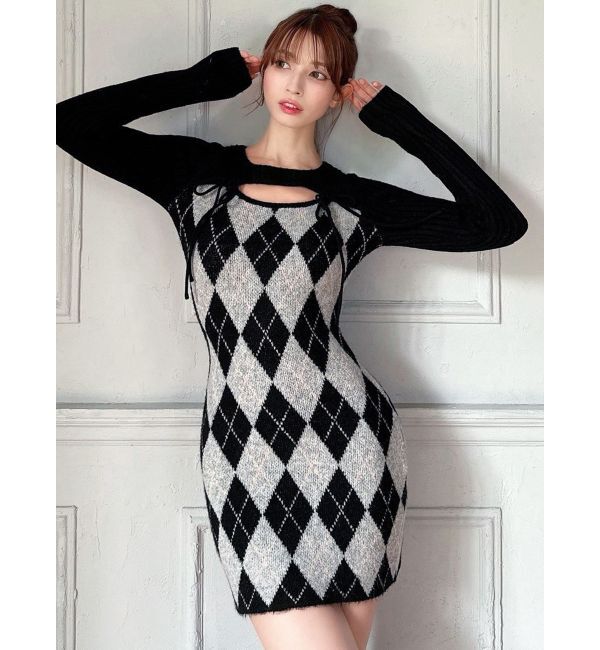 RESEXXY「アーガイルタイトニットミニワンピース」|ワンピース|