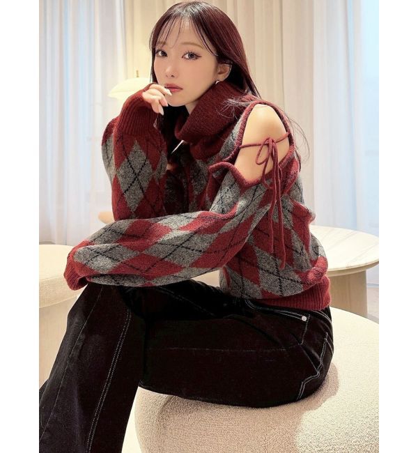 RESEXXY「アーガイルタートルニットトップス」|ニット・セーター|