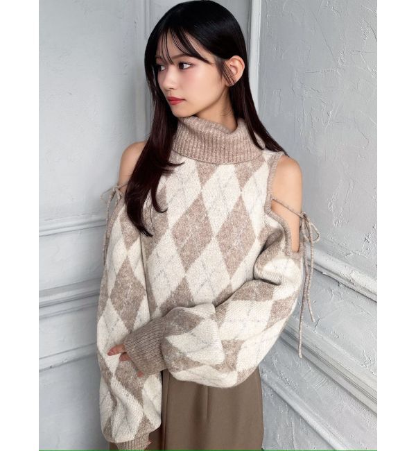 RESEXXY「アーガイルタートルニットトップス」|ニット・セーター|