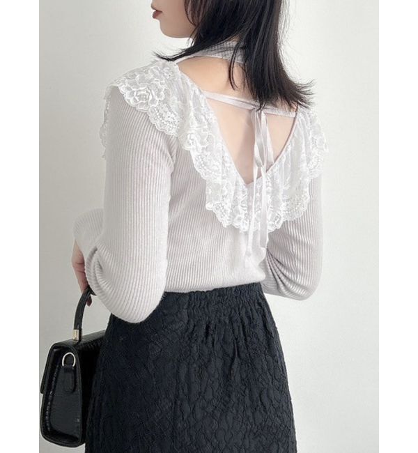 dazzlin「バックオープンフリルニットプルオーバー」|ニット・セーター|グレー