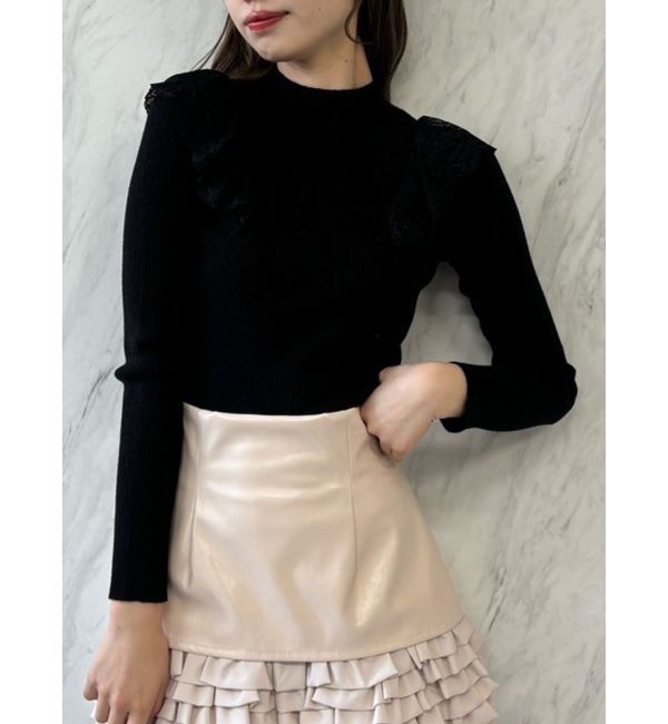 dazzlin「バックオープンフリルニットプルオーバー」|ニット・セーター|ブラック