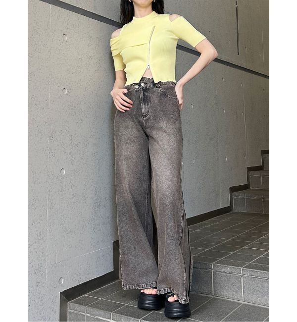 MURUA「ショルダーカットZIPハーフニット」|ニット・セーター|