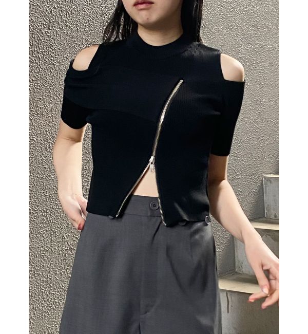 MURUA「ショルダーカットZIPハーフニット」|ニット・セーター|ブラック