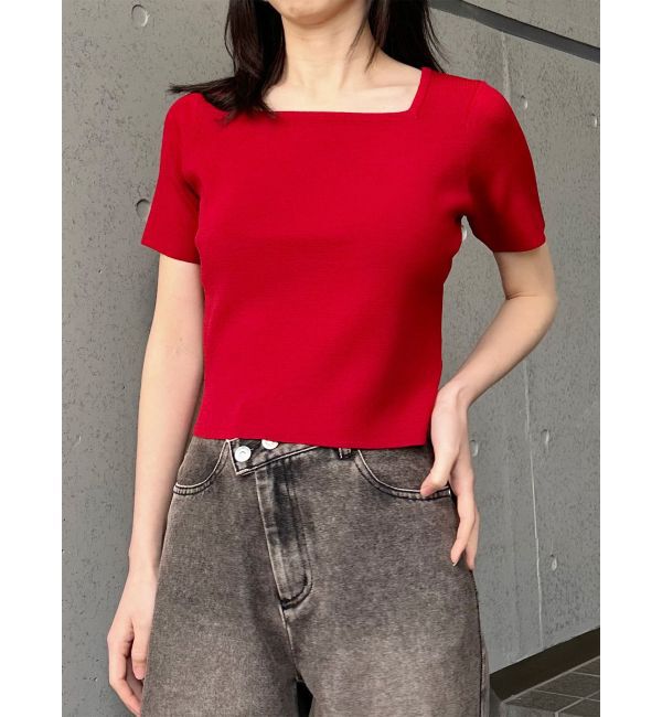 MURUA「デコルテオープンハーフニット【2WAY】」|ニット・セーター|レッド