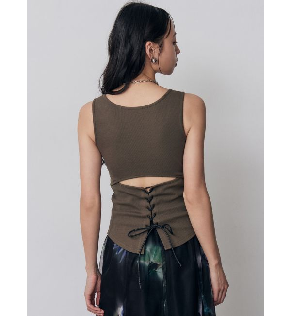 MURUA「カップ付きバックレースアップテレコタンク」|タンクトップ|