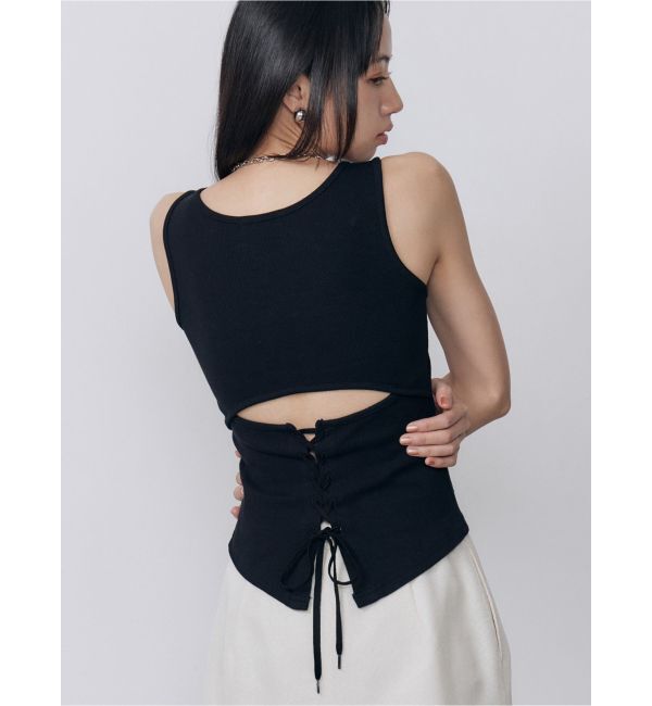 MURUA「カップ付きバックレースアップテレコタンク」|タンクトップ|ブラック