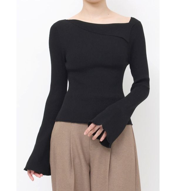 LAGUNAMOON「アシンメトリーラペルリブニットプルオーバー」|ニット・セーター|
