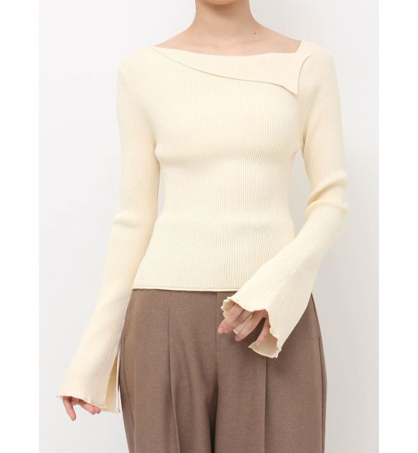 LAGUNAMOON「アシンメトリーラペルリブニットプルオーバー」|ニット・セーター|