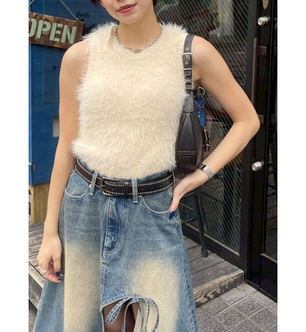 EVRIS「ファンシーヤーンノースリニットトップス」|タンクトップ|