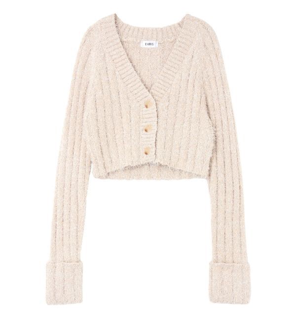 EVRIS「フェザーラメニットショートカーディガン」|カーディガン|
