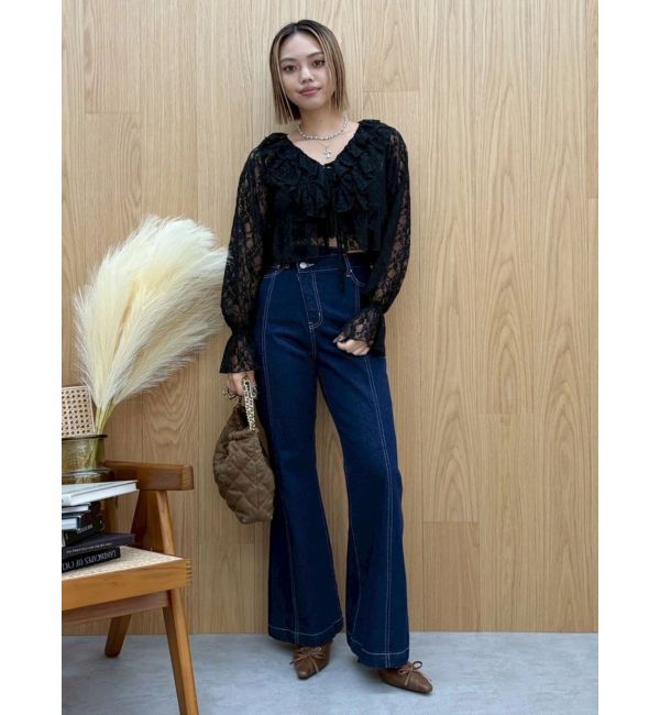 EVRIS「フロントリボンレースクロップドシャツ」|シャツ・ブラウス|