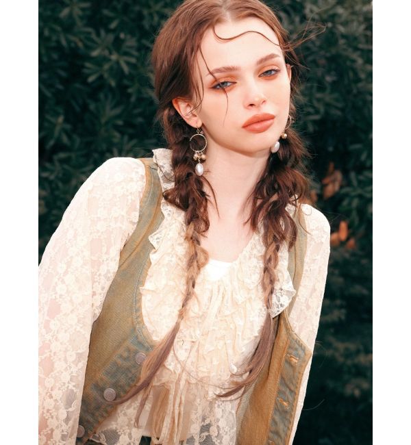 EVRIS「フロントリボンレースクロップドシャツ」|シャツ・ブラウス|