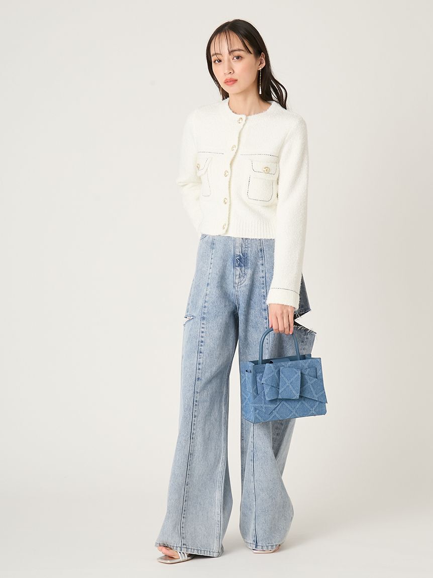 FRAY I.D「【00サイズあり】カットアウトバレルデニムパンツ」|デニム|