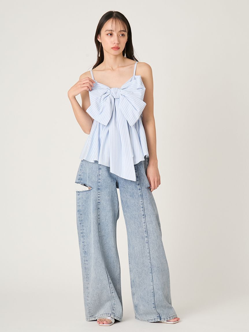 FRAY I.D「【00サイズあり】カットアウトバレルデニムパンツ」|デニム|