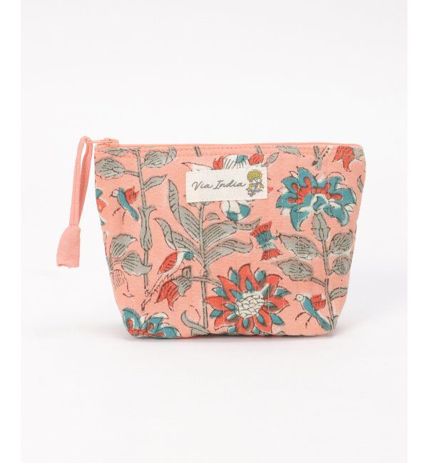 Lbc with Life「ブロックプリント縦キルトポーチS」|トイレタリー・ランドリーグッズ|レッド