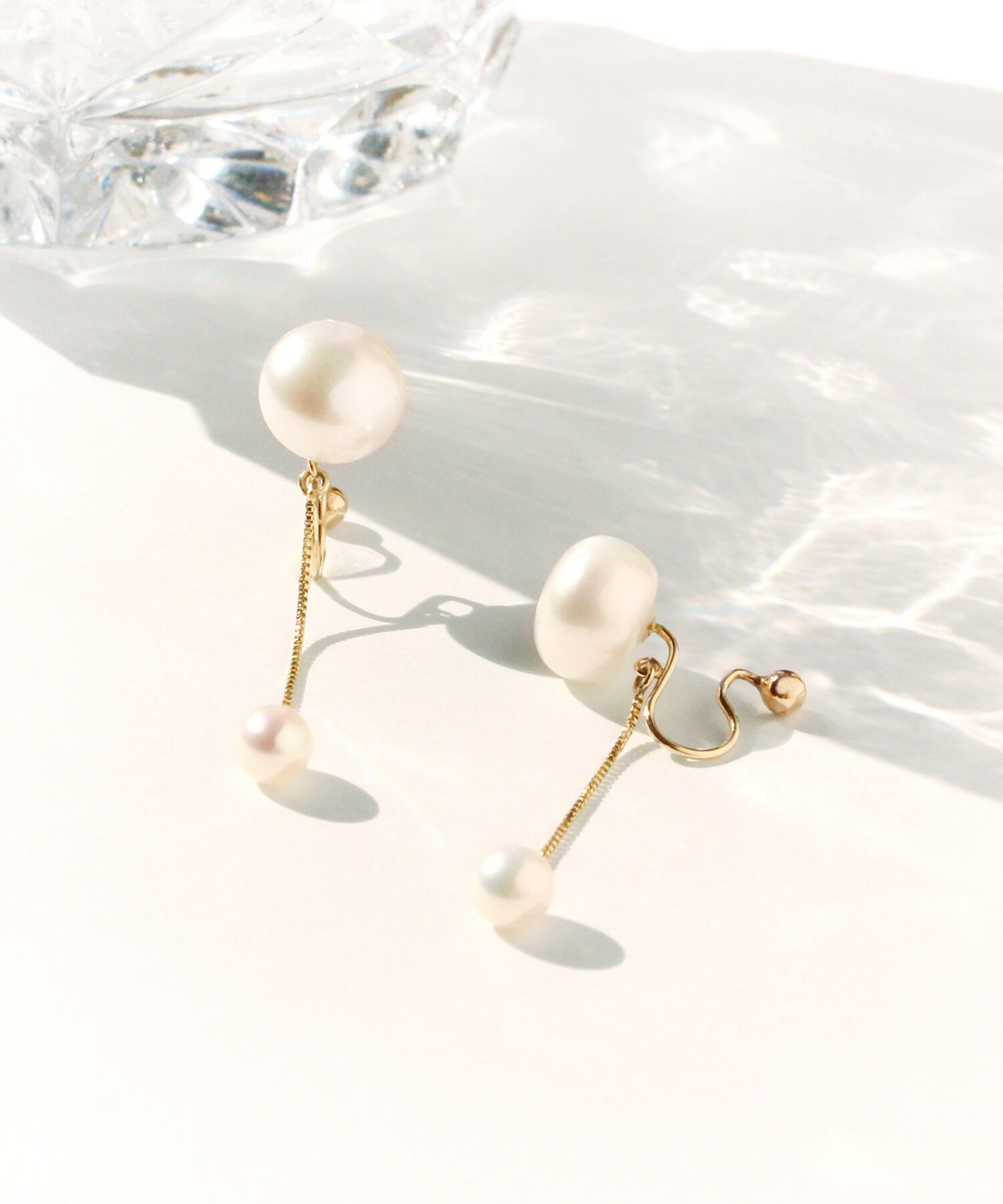 JUPITER「【K10】ダブル淡水パールイヤリング」|イヤリング|