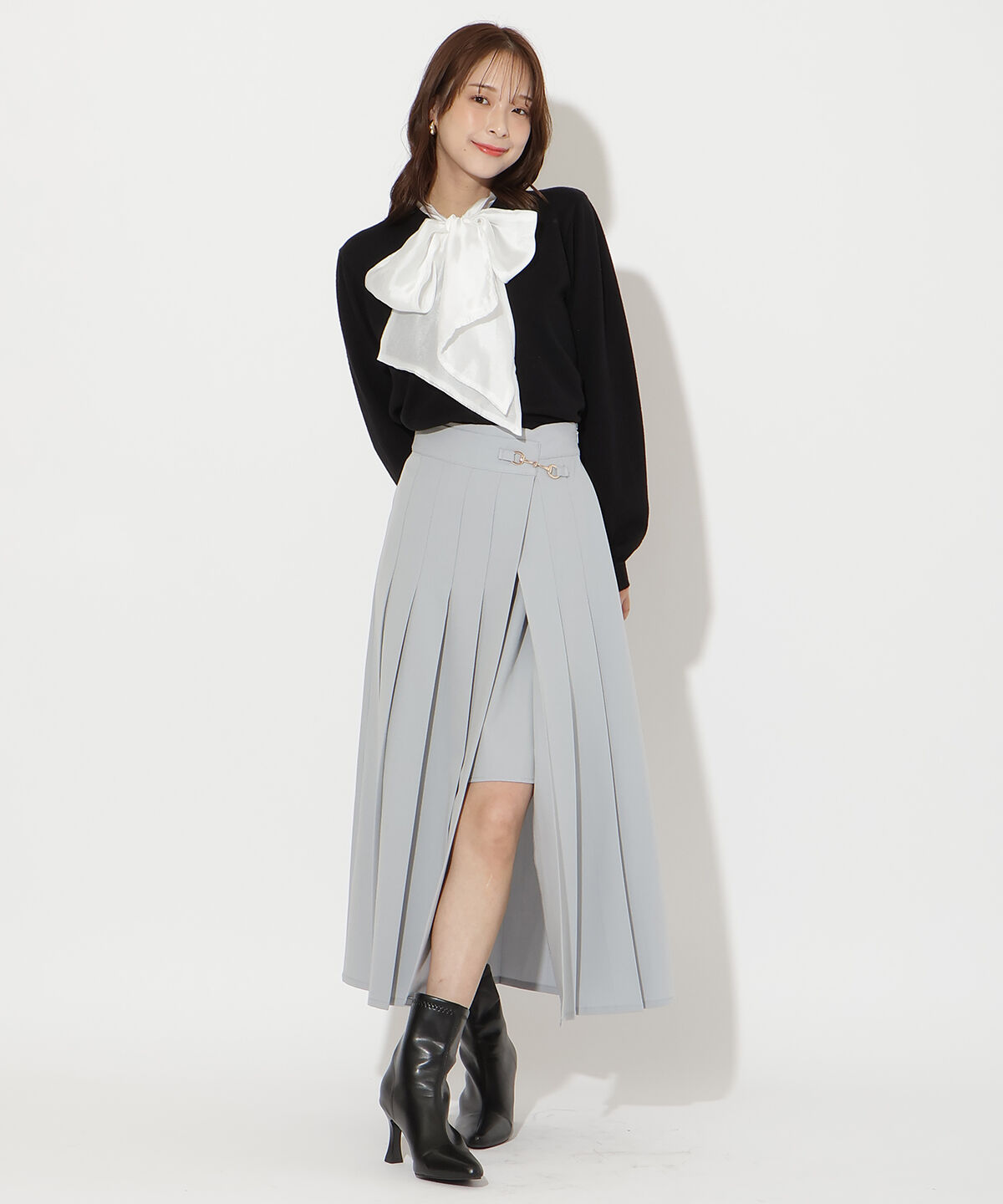 アンドクチュール「アシメプリーツスカート」|フレア|