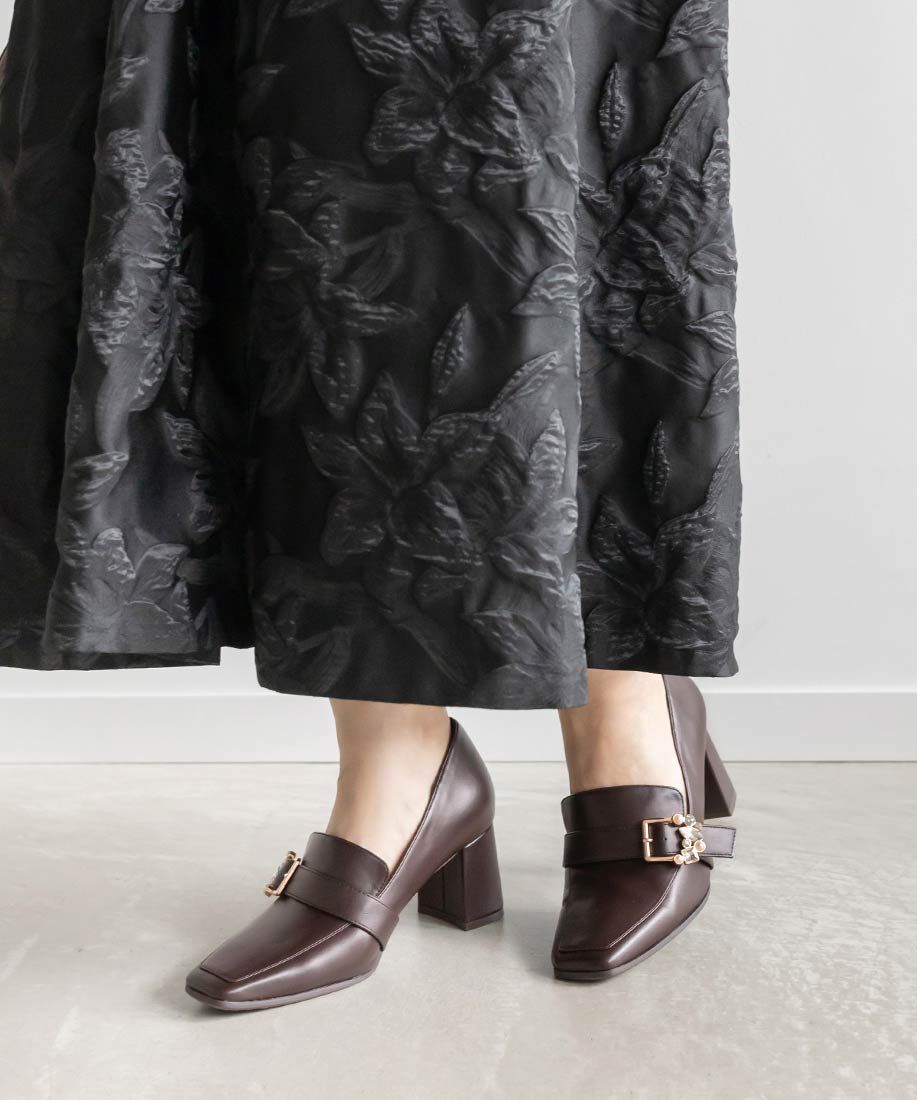  「ビジューバックルヒールアップシューズ」|ローファー|