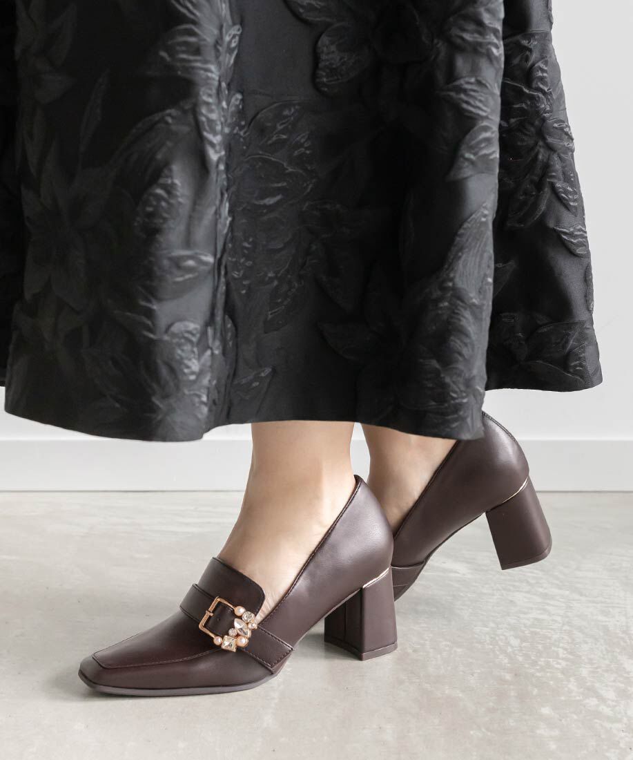  「ビジューバックルヒールアップシューズ」|ローファー|