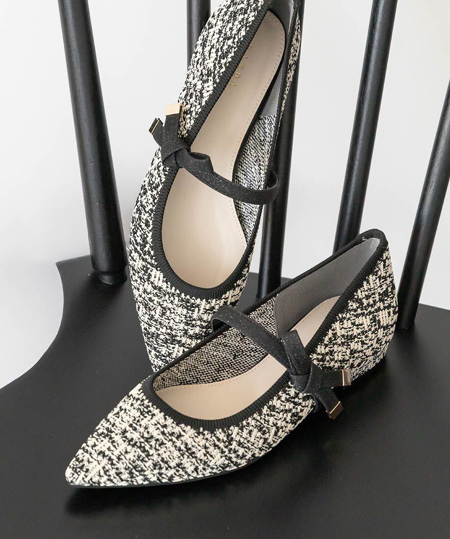  「【SUSTAINABLE】リボンベルトニットフラットパンプス」|パンプス|