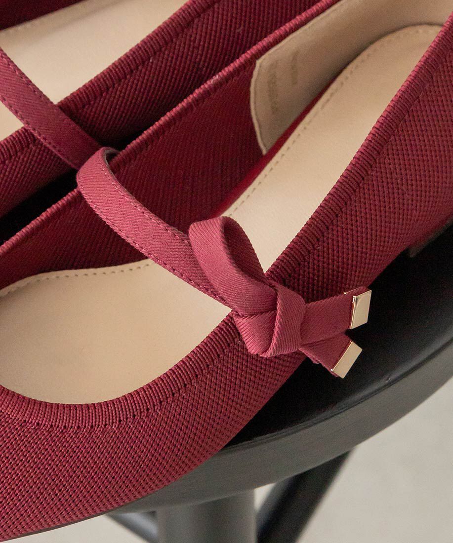 「【SUSTAINABLE】リボンベルトニットフラットパンプス」|パンプス|