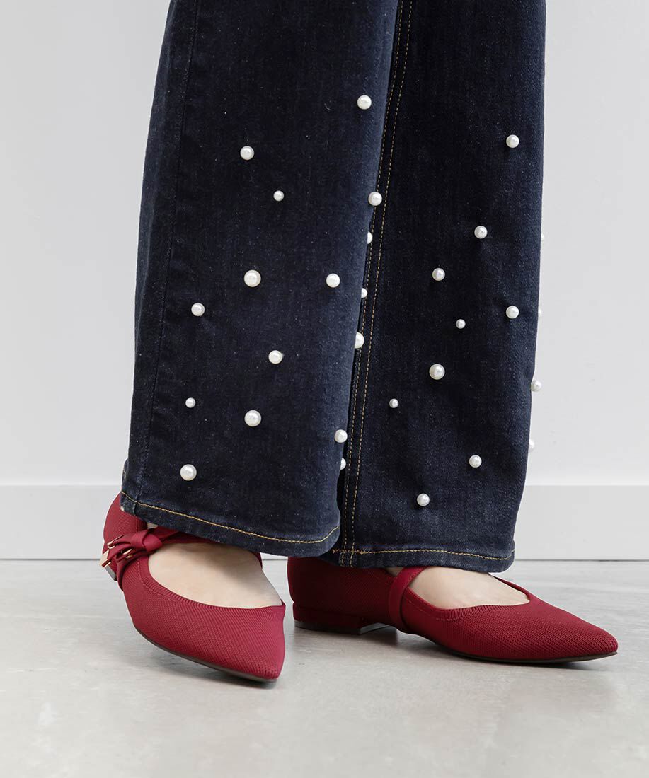  「【SUSTAINABLE】リボンベルトニットフラットパンプス」|パンプス|