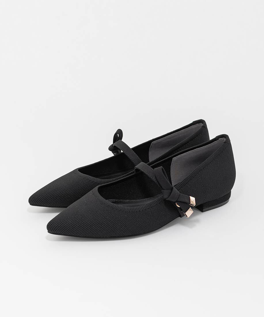  「【SUSTAINABLE】リボンベルトニットフラットパンプス」|パンプス|