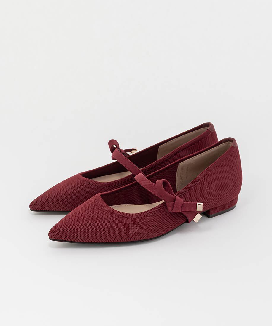  「【SUSTAINABLE】リボンベルトニットフラットパンプス」|パンプス|