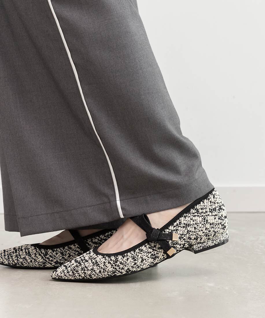  「【SUSTAINABLE】リボンベルトニットフラットパンプス」|パンプス|