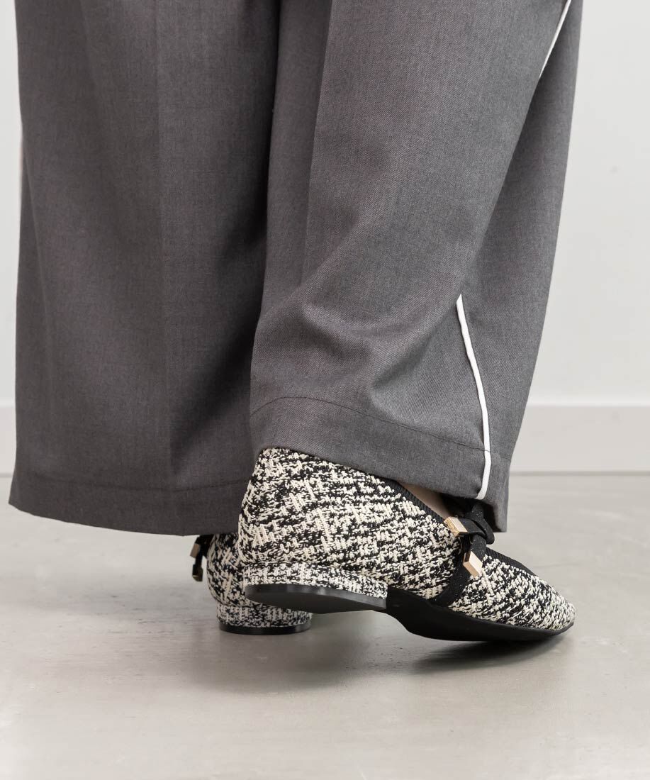  「【SUSTAINABLE】リボンベルトニットフラットパンプス」|パンプス|