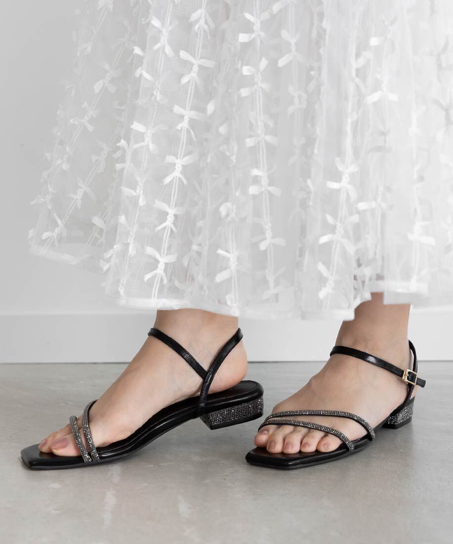  「ビジューストラップサンダル」|サンダル|ブラック
