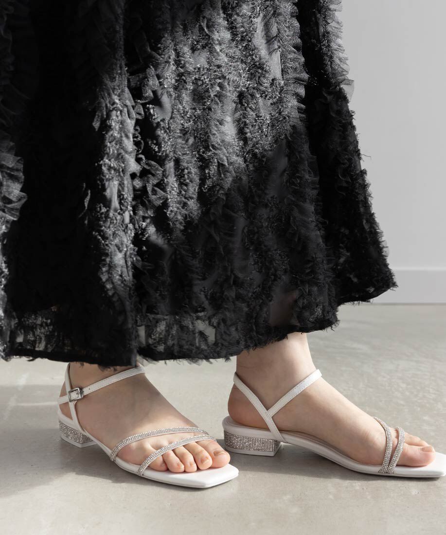  「ビジューストラップサンダル」|サンダル|ホワイト