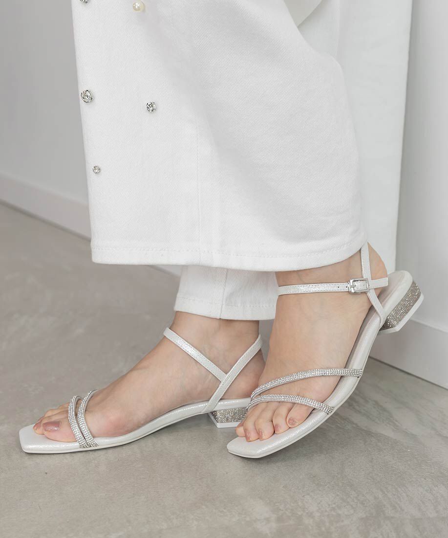  「ビジューストラップサンダル」|サンダル|シルバー