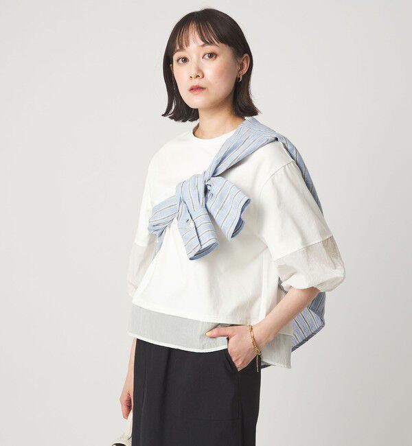 UNITED ARROWS green label relaxing「タフタ ドッキング ボリュームスリーブ プルオーバー」|Tシャツ・カットソー|OFF WHITE