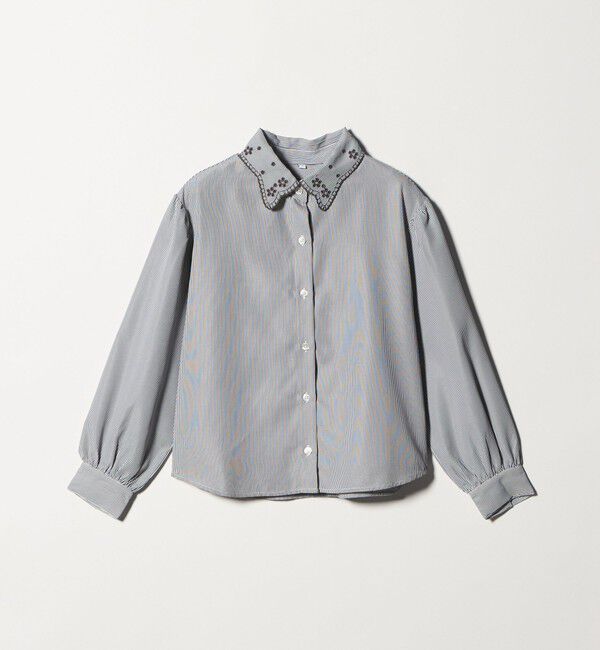 UNITED ARROWS green label relaxing「襟 刺しゅう ストライプ シャツ / キッズ  140cm-160cm」|シャツ・ブラウス|BLACK