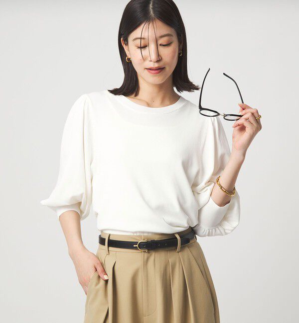 UNITED ARROWS green label relaxing「【WEB限定】＜at ease＞袖ボリューム ニット ウォッシャブル 接触冷感 UVカット 遮熱」|ニット・セーター|