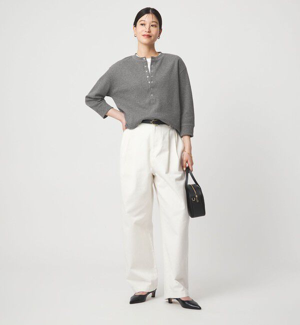 UNITED ARROWS green label relaxing「【WEB限定】＜at ease＞ワッフル ヘンリーネック 5分袖 カットソー」|Tシャツ・カットソー|