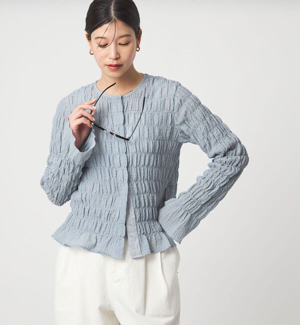 UNITED ARROWS green label relaxing「【WEB限定】＜at ease＞シアー サッカーライク クルーネック カーディガン」|カーディガン|