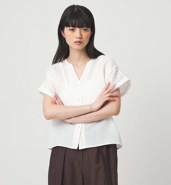 EMMEL REFINES「＜EMMEL REFINES＞EM ピンタック キーネック ブラウス」|シャツ・ブラウス|